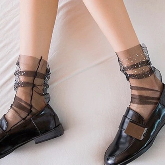 BACK IN STOCK  Sheer tulle socks with rhinestones - Picture 4 of 7